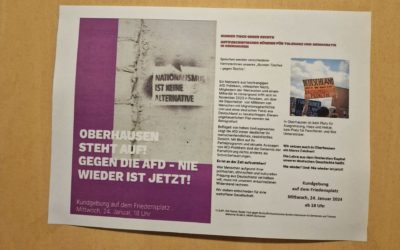 Kundgebung am heutigen Mittwoch auf dem Friedensplatz: „Oberhausen steht auf! Gegen die AfD – Nie wieder ist jetzt“